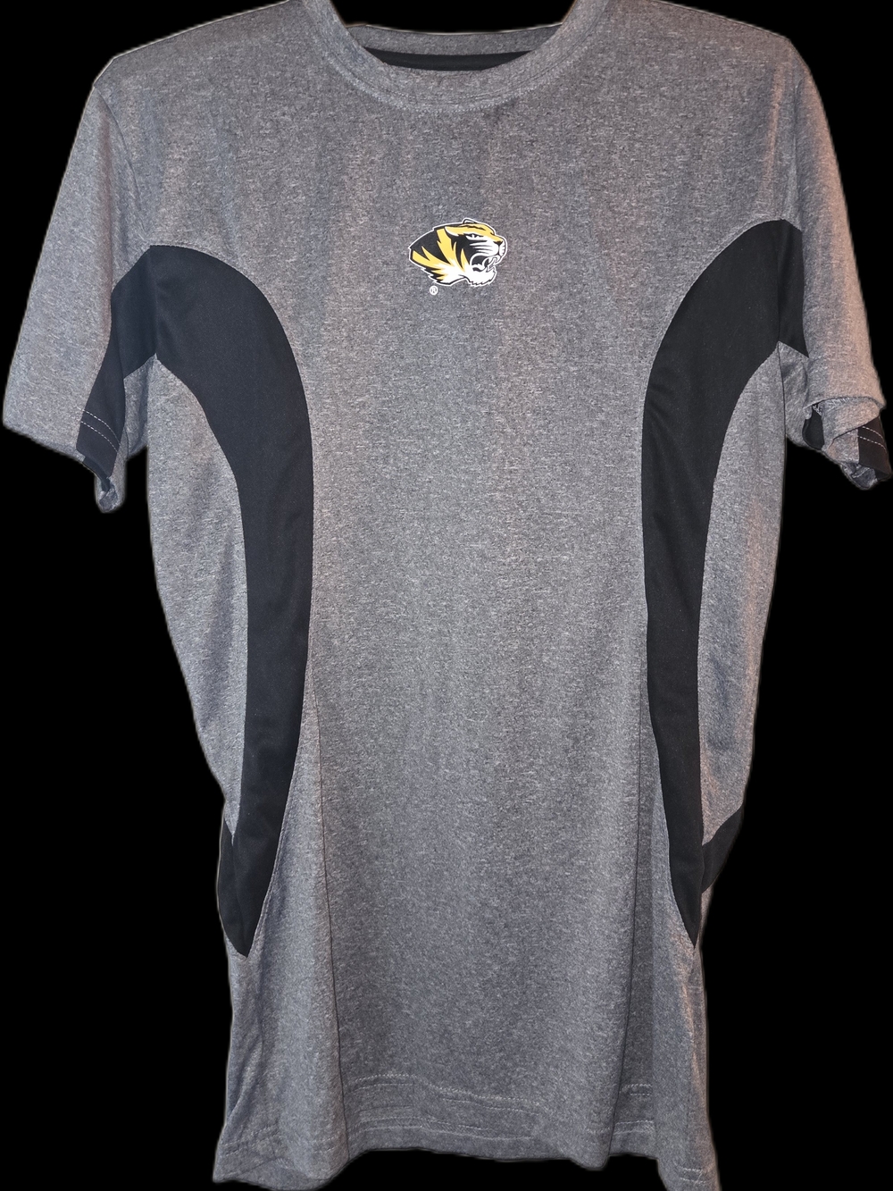 Knights Apparel Gray and Black Short Sleeve Performance Tee with Tiger Logo